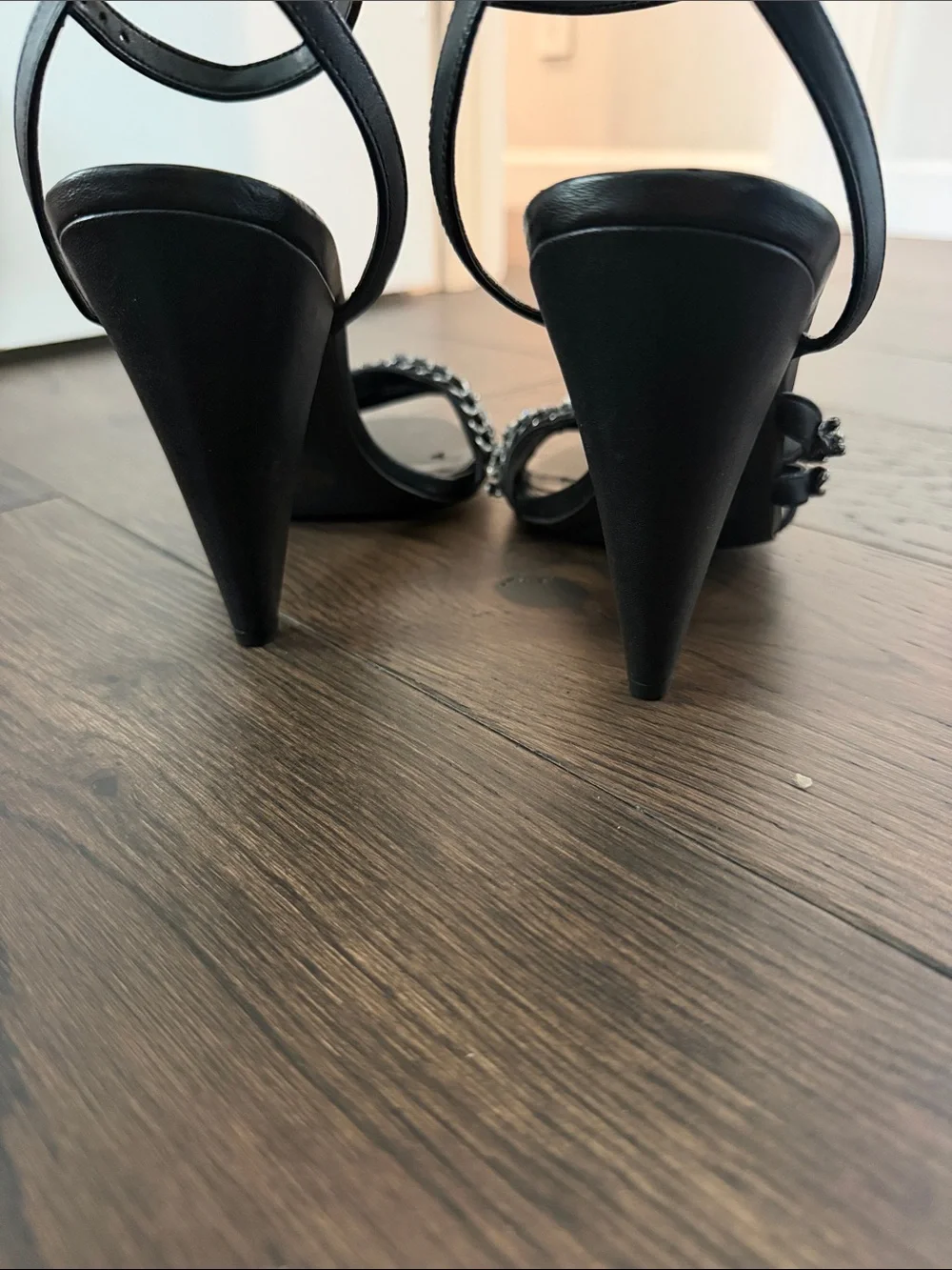 Michael Kors Kimmy Black Studded & Chain Ankle-Strap Heels